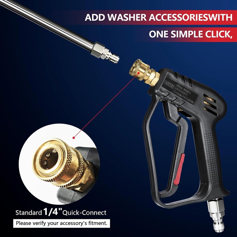 EARLEAS Short Pressure Washer Gun with Swivel, Anti-Tangle Design, Max 4000 PSI, Heavy Duty, 3/8" QC & M22 14/15mm Inlet, 1/4" Quick Connect Outlet for Car Detailing - Image 4